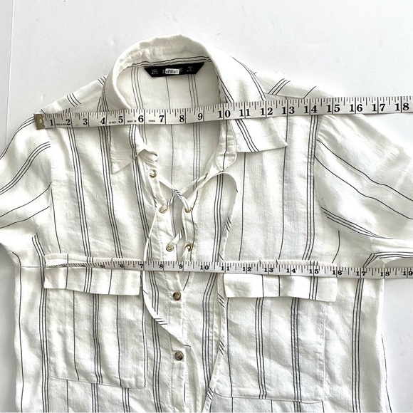 Zara Basic Black White Striped Linen-blend Top Shirt XS Officecore Oversized - Picture 11 of 13